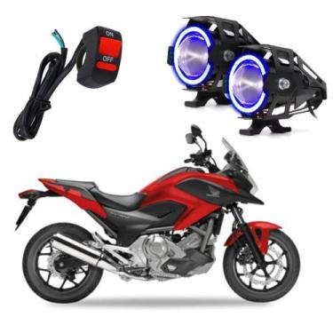 Imagem de Kit Farol Milha Moto Honda NC700X ABS 2013 2014 2015 Angel Eye Azul U7