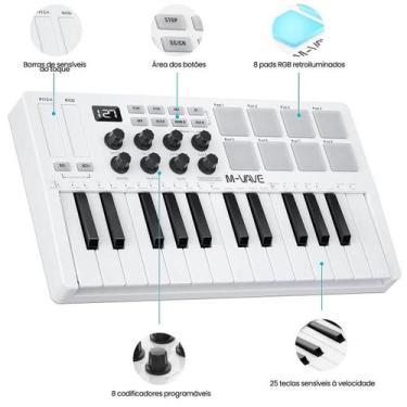 Imagem de Teclado Controlador Midi De 25 Teclas Piano 8 Pads Retroiluminados Min