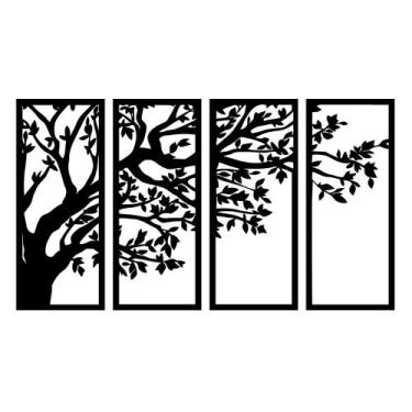 Imagem de Conjunto 4 Quadros Vazados em MDF Árvore da Vida Preto - PAPEL E PARED