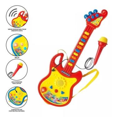 Imagem de Guitarra Musical Luz Colorida Emite Som e Voz Com Microfone - Fun Game