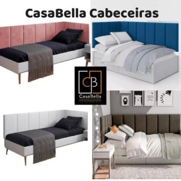 Imagem de Kit Cabeceira em L solteiro Estofada Adesiva 90x1,90. - CasaBella Cabe