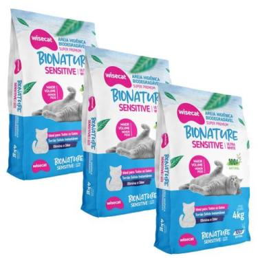 Imagem de Areia Para Gatos Sensitive biodegradavel 4kg Kit 3Un - Wisecat