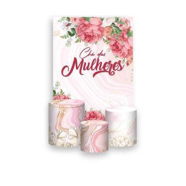 Imagem de Painel De Festa Vertical 1,50 x 2,20 + Trio De Capas Cilindro - Chá da