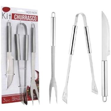 Imagem de Jogo 4 peças para Churrasco De Inox c/ Faca Garfo e Pegador - Cl
