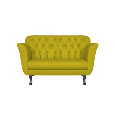 Imagem de Namoradeira Decorativa Dália Suede Amarelo 2 Lugares Pés Madeira Ms De