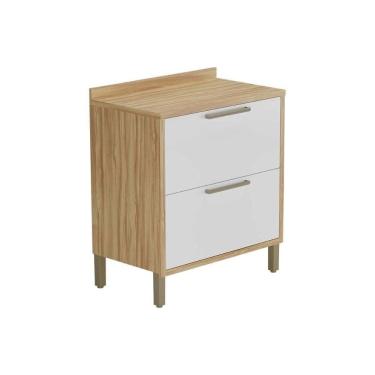 Imagem de Gabinete de Cozinha Modulado Balcão Syrah 1 Porta e 1 Gaveta c/ Tampo 80cm Amendoa/Branco - Ronipa