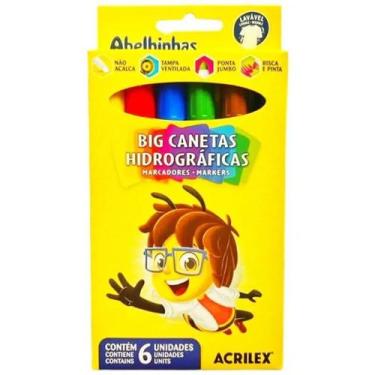 Imagem de Canetinha Jumbo Hidrografica Lavável 06 Cores Acrilex