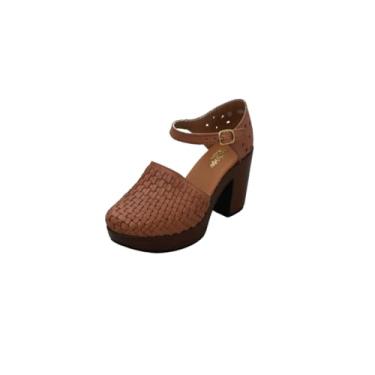 Imagem de Macarena Collection Sandália feminina casual plataforma plataforma Huarache couro colorido estilo mexicano 4237, Bronzeado, 37
