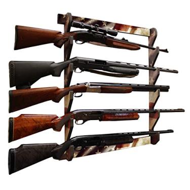 Imagem de Rush Creek Creations Suporte interno para armas de fogo para até 5 rifles ou espingardas, estrutura de madeira premium com acabamento resistente a arranhões para armas de fogo, alternativa para arma