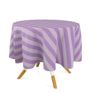 Imagem de Toalha de Mesa Redonda em Tecido Jacquard Lilás e Crú Listrado Tradici