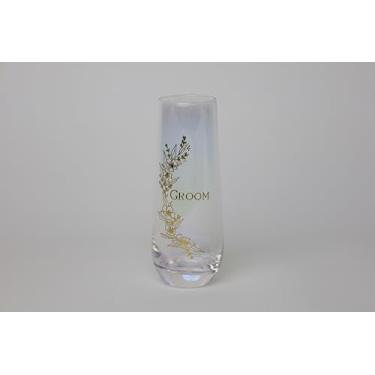 Imagem de Lillian Rose, Ouro, flauta floral para brindar casamento, noivo, letras, vidro iridescente, G119GR, 227 g