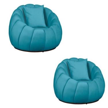 Imagem de Kit 02 Poltronas Concha Almofada Base Arco Giratória Veludo - Fina Mob