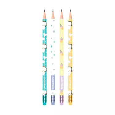 Imagem de Lápis de Escrever Grafite Preto HB Pinguim c/ Borracha Leo&Leo, KIT 4 