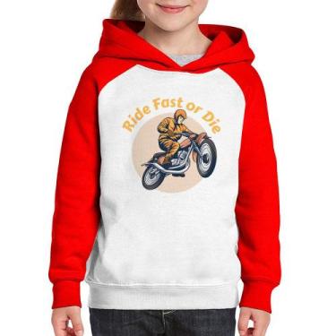 Imagem de Moletom Infantil Ride Fast Or Die - Foca na Moda, Branco, Vermelho, 2