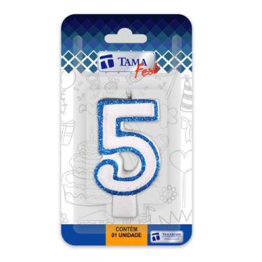 Imagem de Vela de aniversário Número Branco e Azul Nº 5 com 10 un. - TAMAROZZI E