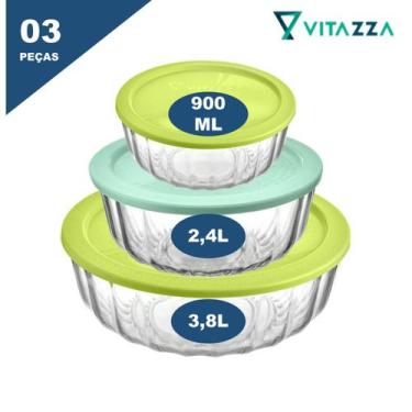 Imagem de Jogo de Tigelas de Vidro com Tampa 3 Peças Vitazza Oceani