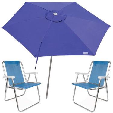 Imagem de Kit Guarda Sol Ombrelone 2,4m Malibu Azul 2 Cadeira Alta Alumínio Sann
