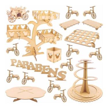 Imagem de Kit Festa Mdf Provençal Mickey - 28 Peças - Modernarte, Mickey, Madeir