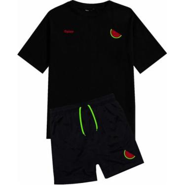 Imagem de Kit Camisa Algodao E Bermuda Mais Curta Masculina Tactel Moda Praia - 