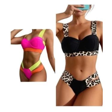Imagem de Biquíni duas peças moda gringa - Bsn Fashion, Preto, Rosa