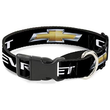 Imagem de Buckle-Down Coleira para cães Chevrolet gravata borboleta preta dourada branca 27,9 a 43,7 cm 2,5 cm de largura