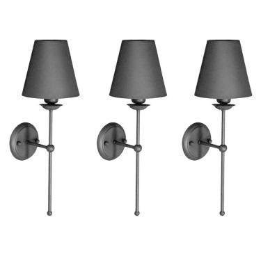 Imagem de Kit 3 Arandelas Luminária Parede Tocheiro Cúpula Metal Preto