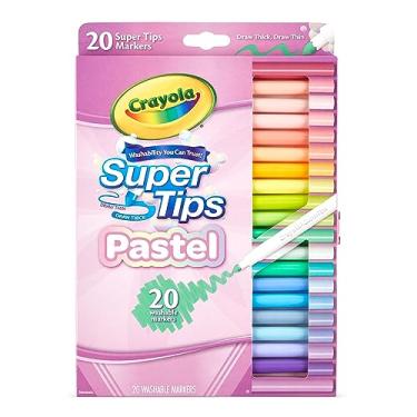 Imagem de CRAYOLA Marcadores laváveis Pastel SuperTips – Cores sortidas (pacote com 20) | Canetas de ponta de feltro premium que podem facilmente lavar a pele e as roupas | Para maiores de 3 anos