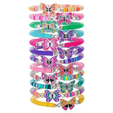 Imagem de ChungLong0593 12 pulseiras com pingentes de animais da amizade, fofo, cachorro, gato, unicórnio, borboleta, heishi, empilhar, disco, argila, miçanga, elástico, verão, praia, pulseiras para mulheres e