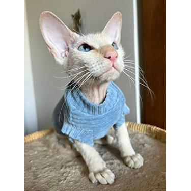 Imagem de Kotomoda Camiseta de veludo cotelê para gatos sphynx e nus, macacão de gato, terno de gato, roupa de gato, casaco de gato, gatinho Baby Grow (PP, azul)