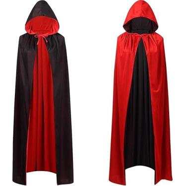 Imagem de XiXiYang Vampire Cloak Halloween Double-Sided Wizard Cape - Wearable as Red or Black Cloak,Wizard Costume, Dress-Up,Unisex Reversible Hooded Vampire Witch Capes for Adult Child Kids,Masquerade Party C