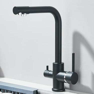 Imagem de Preto Cinza Filtro de Água Torneira Torneiras de Cozinha Misturador Filtro de Água Potável Torneira de Cozinha Torneira de Pia Torneira de Água Quente e Fria para Cozinha, Preto Cromado