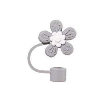 Imagem de Lindo enfeite de palha de silicone com flor de ameixa para Stanley 30 e 1,134 g, tampa de palha à prova de respingos, capa de canudo reutilizável, capas de ponta de canudo de 10 mm para Stanle (cinza