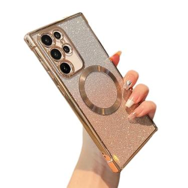 Imagem de ZTOFERA Capa magnética transparente para Samsung Galaxy S25 Ultra 5G com brilho gradiente Peice (2 em 1), capa luxuosa com brilho transparente para mulheres e meninas, capa protetora de TPU à prova de