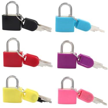 Imagem de Waziaqoc 6 cadeados de bagagem com chaves, cadeado de mala pequena, mini cadeado de metal para bolsas de viagem, armário de academia escolar, caixa de ferramentas