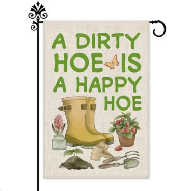 Imagem de Hafhue Bandeira de jardim A Dirty Hoe Is A Happy Hoe, 30,5 x 45,7 cm, dupla face, quintal, jardim, jardim, decoração, bandeira, presente para jardineiros, amantes de plantio, bandeira de jardim com