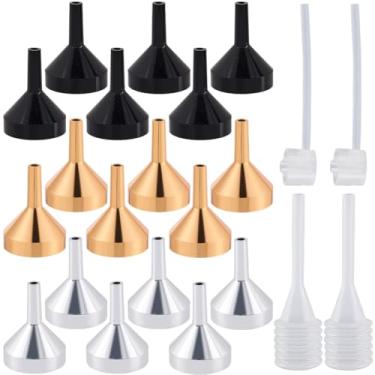 Imagem de GORGECRAFT 18 peças mini funil de alumínio platina ouro preto metal funis de óleo essencial 2 peças transparente dispensador de perfume ferramenta de transferência 2 peças conta-gotas para enchimento