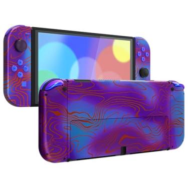 Imagem de eXtremeRate Conjunto completo de capa para Nintendo Switch OLED, placa traseira de console e suporte, caixa portátil NS Joycon com botões para Nintendo Switch OLED (Damascuscamo)