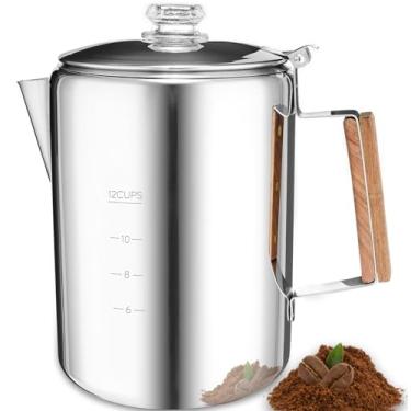 Imagem de MEREZA Cafeteira para acampamento, 12 xícaras, fogão, cafeteira, não elétrica, cafeteira de aço inoxidável para acampamento, ao ar livre, casa, sem alumínio e plástico, bebida rápida