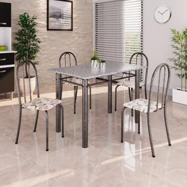 Imagem de Conjunto de Mesa Tubular 100cm X 60cm Tampo em Granito com 4 Cadeiras Arabesco /Prata