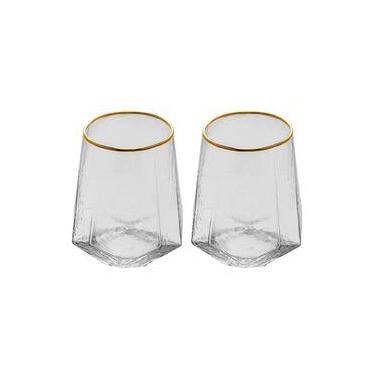 Imagem de Conjunto com 2 Copos Baixos em Cristal com Fio de Ouro Taj Wolff - 550ml