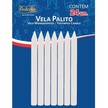 Imagem de Vela Palito Para Aniversário Palitinho Com 24 Unidades - Cor Branco - 
