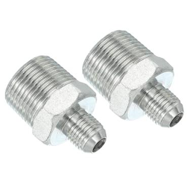 Imagem de PATIKIL Conector adaptador de tubo 9/40.6 cm macho 37 ° Flare JIC x 3/10.2 cm macho R encaixe de tubulação 2 peças conector hidráulico de encaixe de restrição de alimentação de óleo para sistema de