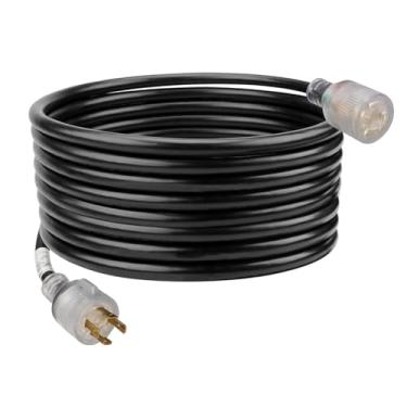Imagem de MaxWorks 80841 25 pés trava de torção de 4 pinos resistente 125V/250V 30 Amp L14-30P (macho) L14-30R (fêmea), cabo de extensão de gerador, preto e amarelo