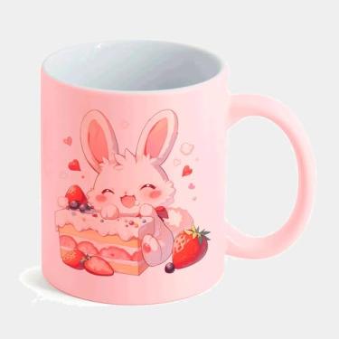 Imagem de Caneca Cerâmica Rosa Candy - COELHO FOFO BOLO MORANGO