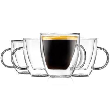 Imagem de NutriChef Copos isolados de parede dupla - 4 peças de vidro borossilicato alto de 147 g Canecas sem suor transparente para bebidas quentes/frias, café, expresso, cappuccino, latte, chá, micro-ondas,