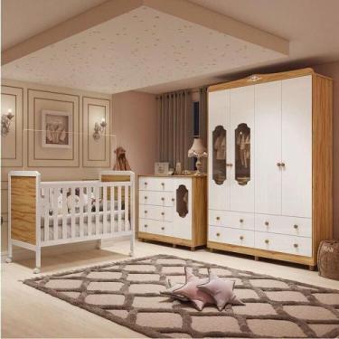 Imagem de Quarto de Bebê com Guarda-roupa Cômoda e Berço 100% Mdf Maya Provençal