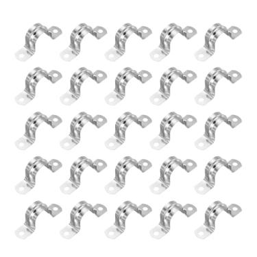 Imagem de PATIKIL 1-1/9" (27 mm) Correia de tubulação rígida, 25 peças braçadeira de conduíte de aço inoxidável 304 2 furos U suporte braçadeira de tubo cinta de tubo para fixação de fio de cabo de tubulação