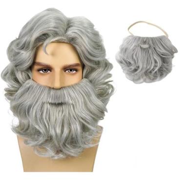 Imagem de Conjunto de Barba e Peruca de Papai Noel - Wiggy Mermaid - Cinza