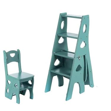 Imagem de Escada dobrável de 4 níveis, cadeira de madeira multifuncional conversível 3 em 1, capacidade de 150 kg, escada para exibição de plantas e prateleira de armazenamento para biblioteca, degrau dobrável