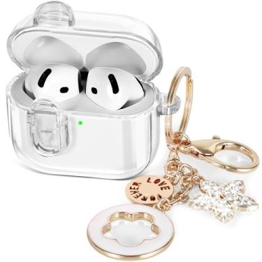 Imagem de (com trava de segurança) capa transparente compatível com lindas capas femininas para Apple Airpods 4 2024 2024, capas transparentes, TPU macio, 4 gerações, iPods, 4 fones de ouvido, chaveiro para